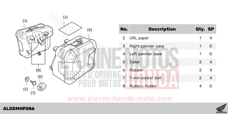 KIT,PANNIER CASE PLA *WITH STICKERS* de Africa Twin DCT GRAND PRIX RED (R380B) 2023